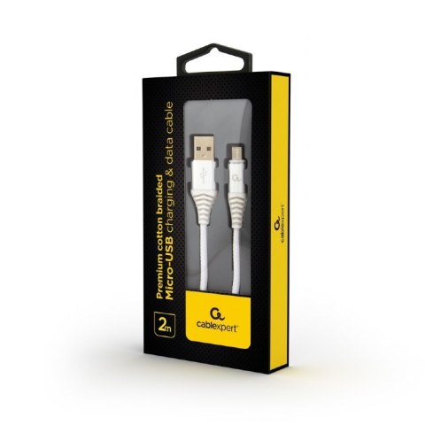 Kabel USB 2.0 (AM/microUSB M) 2m oplot tekstylny biały Gembird Kabel USB 2.0 (AM/microUSB M) 2m oplot tekstylny biały Gembird