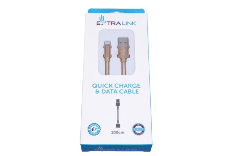 Extralink | Kabel ze złączem Lightning | do smartphonów IPHONE, maks. prąd 2A, wzmocniony oplotem, długość 1m, złoty Extralink | Kabel ze złączem Lightning | do smartphonów IPHONE, maks. prąd 2A, wzmocniony oplotem, długość 1m, złoty