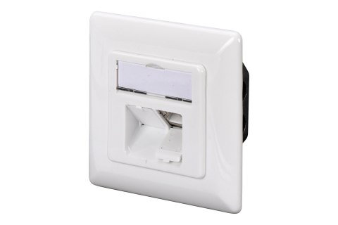 Gniazdo podtynkowe / natynkowe 2x RJ45, ekranowane, LSA, kat.5e, pole opisowe, p/kurz, kolor biały Gniazdo podtynkowe / natynkowe 2x RJ45, ekranowane, LSA, kat.5e, pole opisowe, p/kurz, kolor biały