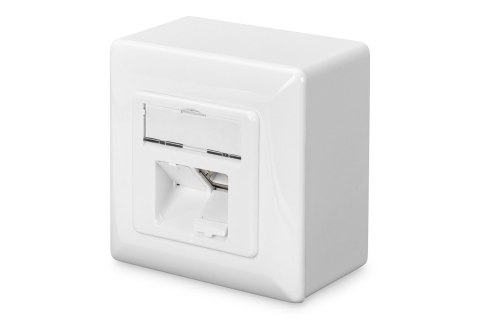 Gniazdo podtynkowe / natynkowe 2x RJ45, ekranowane, LSA, kat.6, pole opisowe, p/kurz, kolor biały Gniazdo podtynkowe / natynkowe 2x RJ45, ekranowane, LSA, kat.6, pole opisowe, p/kurz, kolor biały