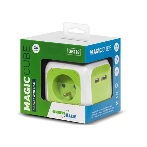 MagicCube poczwórne gniazdko prądowe GreenBlue, 2 wejścia USB, 1,4m, GB118 MagicCube poczwórne gniazdko prądowe GreenBlue, 2 wejścia USB, 1,4m, GB118