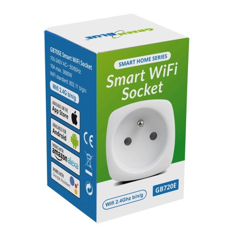 Zdalnie sterowane gniazdko WiFi GreenBlue, Android/iOS/Alexa/Google Home, zuż. energii, timer, max 3680W, typ E, GB720 E Zdalnie sterowane gniazdko WiFi GreenBlue, Android/iOS/Alexa/Google Home, zuż. energii, timer, max 3680W, typ E, GB720 E