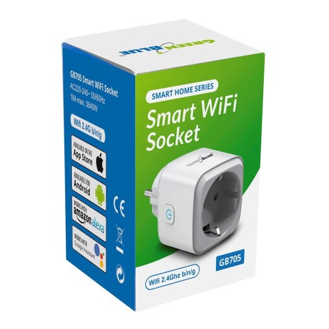Zdalnie sterowane gniazdko WiFi GreenBlue, sterowanie Android/iOS/Alexa/Google Home, timer, max 3840W, GB705 Zdalnie sterowane gniazdko WiFi GreenBlue, sterowanie Android/iOS/Alexa/Google Home, timer, max 3840W, GB705