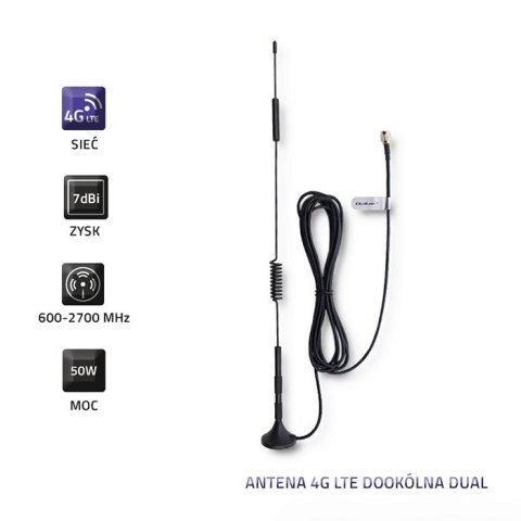 Qoltec Antena 4G LTE dookólna DUAL | 7dBi | Wewnętrzno-zewnętrzna Qoltec Antena 4G LTE dookólna DUAL | 7dBi | Wewnętrzno-zewnętrzna