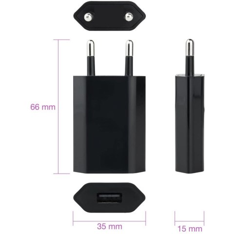 Sieciowa Ładowarka 100-240V - USB 5V 1A Slim Czarna Sieciowa Ładowarka 100-240V - USB 5V 1A Slim Czarna