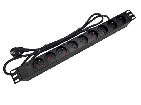 Listwa zasilająca 19" 230V - 9 gniazd (typu E - CEE 7/5), z diodą LED, kabel 3,0m CEE 7/7 ALANTEC Listwa zasilająca 19" 230V - 9 gniazd (typu E - CEE 7/5), z diodą LED, kabel 3,0m CEE 7/7 ALANTEC
