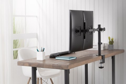 Uchwyt biurkowy podwójny (zacisk) 2xLCD max. 32"max. 2x 8kg uchylno-obrotowy czarny Uchwyt biurkowy podwójny (zacisk) 2xLCD max. 32"max. 2x 8kg uchylno-obrotowy czarny