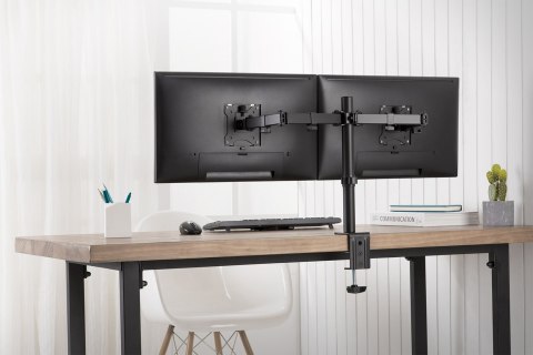 Uchwyt biurkowy podwójny (zacisk) 2xLCD max. 32"max. 2x 8kg uchylno-obrotowy czarny Uchwyt biurkowy podwójny (zacisk) 2xLCD max. 32"max. 2x 8kg uchylno-obrotowy czarny