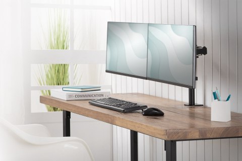 Uchwyt biurkowy podwójny (zacisk) 2xLCD max. 32"max. 2x 8kg uchylno-obrotowy czarny Uchwyt biurkowy podwójny (zacisk) 2xLCD max. 32"max. 2x 8kg uchylno-obrotowy czarny