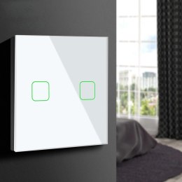 Dotykowy włącznik światła Maclean, podwójny, SMART, Tuya APP, szklany, biały z kwadratowym podśw. przycisku, 86x86mm, MCE717W