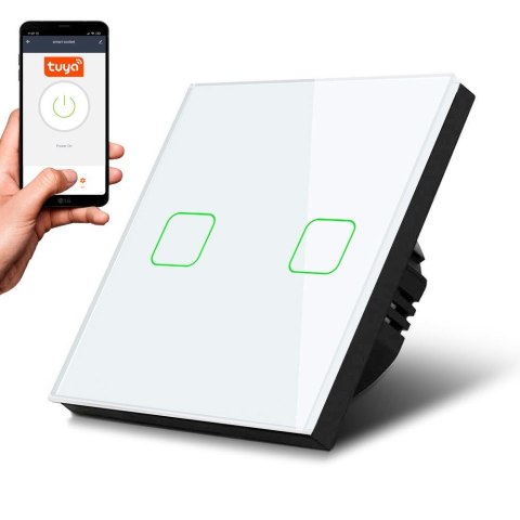 Dotykowy włącznik światła Maclean, podwójny, SMART, Tuya APP, szklany, biały z kwadratowym podśw. przycisku, 86x86mm, MCE717W Dotykowy włącznik światła Maclean, podwójny, SMART, Tuya APP, szklany, biały z kwadratowym podśw. przycisku, 86x86mm, MCE717W
