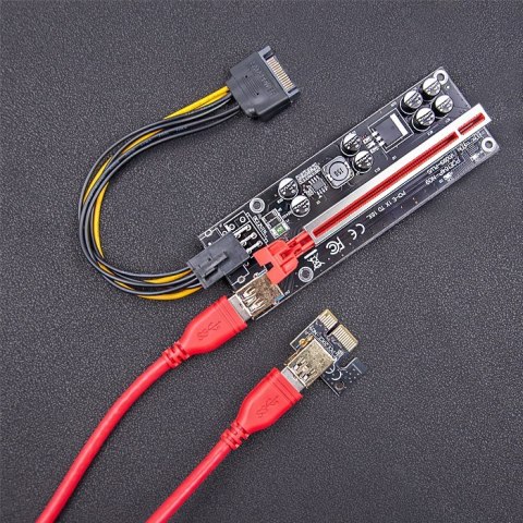 Qoltec Riser PCI-E 1x - 16x | USB 3.0 | ver. 009S Plus | SATA / PCI-E 6 pin Qoltec Riser PCI-E 1x - 16x | USB 3.0 | ver. 009S Plus | SATA / PCI-E 6 pin