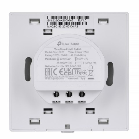 Wyłącznik światła Smart Wifi TP-Link Tapo S220, jednobiegunowy, podwójny (biały) Wyłącznik światła Smart Wifi TP-Link Tapo S220, jednobiegunowy, podwójny (biały)