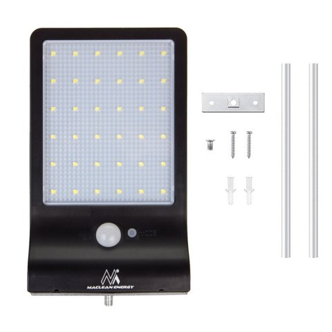 Solarna lampa LED z czujnikiem ruchu Maclean Energy IP65, 4W, 450lm, 6000K zimna biała, Li-ion 2000 mAh, 5,5V DC MCE444 Solarna lampa LED z czujnikiem ruchu Maclean Energy IP65, 4W, 450lm, 6000K zimna biała, Li-ion 2000 mAh, 5,5V DC MCE444