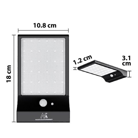 Solarna lampa LED z czujnikiem ruchu Maclean Energy IP65, 4W, 450lm, 6000K zimna biała, Li-ion 2000 mAh, 5,5V DC MCE444 Solarna lampa LED z czujnikiem ruchu Maclean Energy IP65, 4W, 450lm, 6000K zimna biała, Li-ion 2000 mAh, 5,5V DC MCE444
