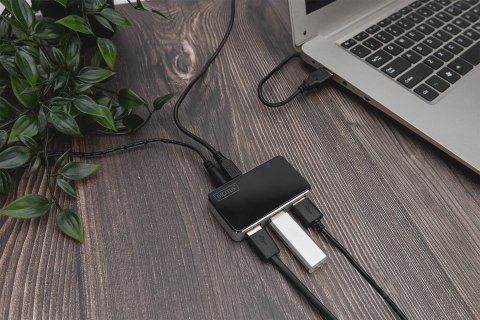 HUB 4-portowy USB 2.0 HighSpeed aktywny, czarno-srebrny HUB 4-portowy USB 2.0 HighSpeed aktywny, czarno-srebrny