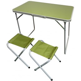 Stolik turystyczny składany kempingowy 80x60x70 cm i dwa krzesła zielony 1047355