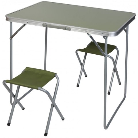 Stolik turystyczny składany kempingowy 80x60x70 cm i dwa krzesła zielony 1047355 Stolik turystyczny składany kempingowy 80x60x70 cm i dwa krzesła zielony 1047355