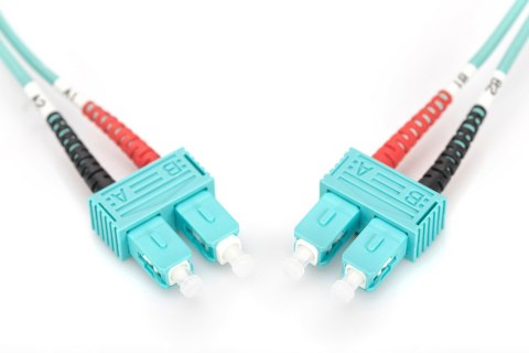 Kabel krosowy (patch cord) światłowodowy SC/SC, dplx, MM 50/125, OM3, LSOH, 3m, turkusowy Kabel krosowy (patch cord) światłowodowy SC/SC, dplx, MM 50/125, OM3, LSOH, 3m, turkusowy