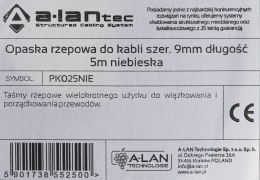 Opaska rzepowa do kabli szer. 9mm długość 5m niebieska ALANTEC