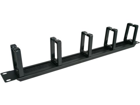 Organizator kabli 1U 19" z przepustem szczotkowym, 5 plastikowych uchwytów, czarny ALANTEC Organizator kabli 1U 19" z przepustem szczotkowym, 5 plastikowych uchwytów, czarny ALANTEC