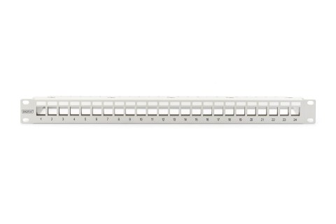 Panel krosowy modularny 19" 24x keystone, ekranowany, 1U, szary, prowadnica kabli, pola opisowe Panel krosowy modularny 19" 24x keystone, ekranowany, 1U, szary, prowadnica kabli, pola opisowe