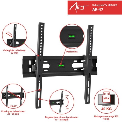 UCHWYT DO TV LCD/LED 23-55" 40KG AR-47 ART reg. w pionie UCHWYT DO TV LCD/LED 23-55" 40KG AR-47 ART reg. w pionie