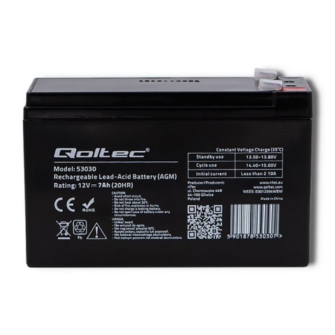 Akumulator żelowy AGM 12V 7Ah 105A (max) Qoltec Akumulator żelowy AGM 12V 7Ah 105A (max) Qoltec