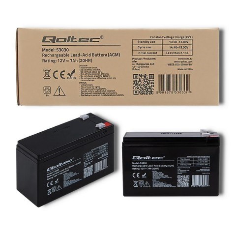 Akumulator żelowy AGM 12V 7Ah 105A (max) Qoltec Akumulator żelowy AGM 12V 7Ah 105A (max) Qoltec