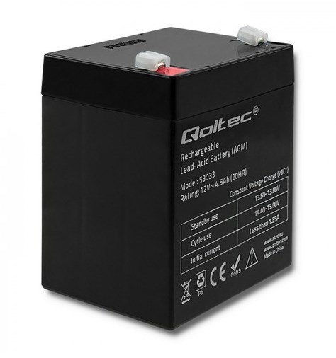 Qoltec Akumulator AGM | 12V | 4.5Ah | Bezobsługowy | Wydajny | LongLife | do UPS, wagi, kasy