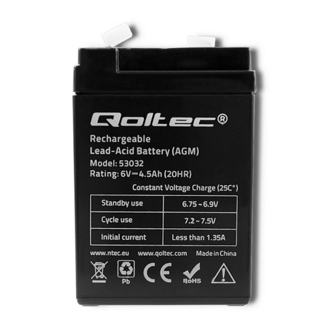 Qoltec Akumulator AGM | 6V | 4.5Ah | Bezobsługowy | Wydajny | LongLife | do UPS, wagi, kasy Qoltec Akumulator AGM | 6V | 4.5Ah | Bezobsługowy | Wydajny | LongLife | do UPS, wagi, kasy