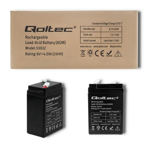 Qoltec Akumulator AGM | 6V | 4.5Ah | Bezobsługowy | Wydajny | LongLife | do UPS, wagi, kasy Qoltec Akumulator AGM | 6V | 4.5Ah | Bezobsługowy | Wydajny | LongLife | do UPS, wagi, kasy