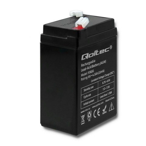 Qoltec Akumulator AGM | 6V | 4.5Ah | Bezobsługowy | Wydajny | LongLife | do UPS, wagi, kasy Qoltec Akumulator AGM | 6V | 4.5Ah | Bezobsługowy | Wydajny | LongLife | do UPS, wagi, kasy