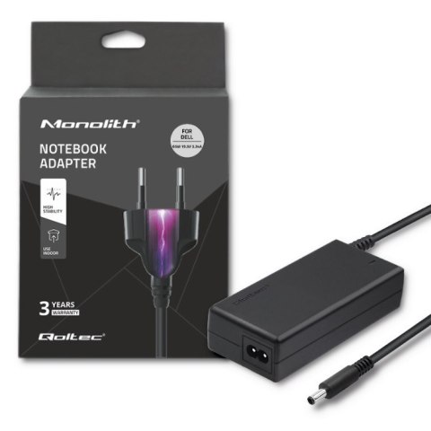 Qoltec Zasilacz do laptopa Dell 65W | 19.5V | 3.34A | 4.5*3.0+pin | +kabel zasilający Qoltec Zasilacz do laptopa Dell 65W | 19.5V | 3.34A | 4.5*3.0+pin | +kabel zasilający