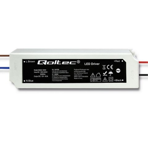 Qoltec Zasilacz impulsowy LED IP67 | 100W | 12V | 8.3A | Wodoodporny | Biały Qoltec Zasilacz impulsowy LED IP67 | 100W | 12V | 8.3A | Wodoodporny | Biały