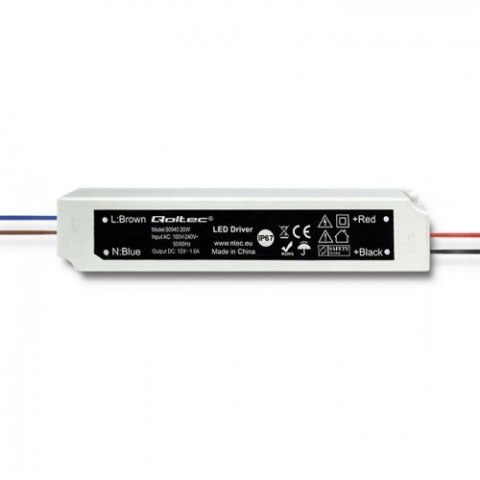 Qoltec Zasilacz impulsowy LED IP67 | 20W | 12V | 1.6A | Wodoodporny | Biały Qoltec Zasilacz impulsowy LED IP67 | 20W | 12V | 1.6A | Wodoodporny | Biały