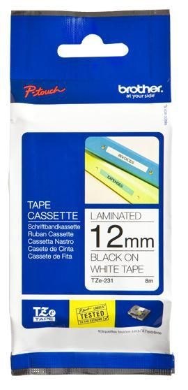 TZE-231 LAMINATED TAPE 12MM 8M/BLACK ON WHITE