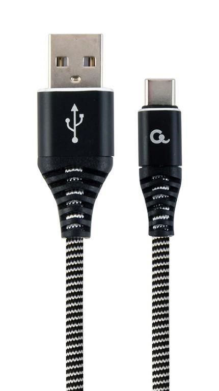 Kabel USB 2.0 - typ C (AM/CM) oplot tekstylny 1m czarno-biały Gembird Kabel USB 2.0 - typ C (AM/CM) oplot tekstylny 1m czarno-biały Gembird