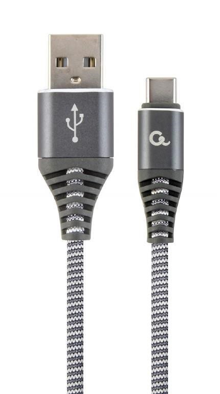 Kabel USB 2.0 - typ C(AM/CM) oplot tekstylny 2m grafitowo-biały Gembird Kabel USB 2.0 - typ C(AM/CM) oplot tekstylny 2m grafitowo-biały Gembird
