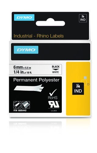 RHINO POLYESTER LABEL 6MM X5.5M/BLACK ON WHITE IN RHINO POLYESTER LABEL 6MM X5.5M/BLACK ON WHITE IN