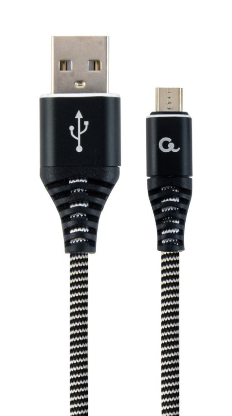 Kabel USB 2.0 (AM/microUSB M) 1m oplot tekstylny czarno-biały Gembird Kabel USB 2.0 (AM/microUSB M) 1m oplot tekstylny czarno-biały Gembird