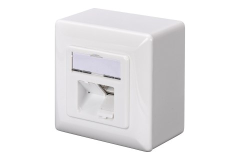 Gniazdo podtynkowe / natynkowe 2x RJ45, ekranowane, LSA, kat.5e, pole opisowe, p/kurz, kolor biały Gniazdo podtynkowe / natynkowe 2x RJ45, ekranowane, LSA, kat.5e, pole opisowe, p/kurz, kolor biały