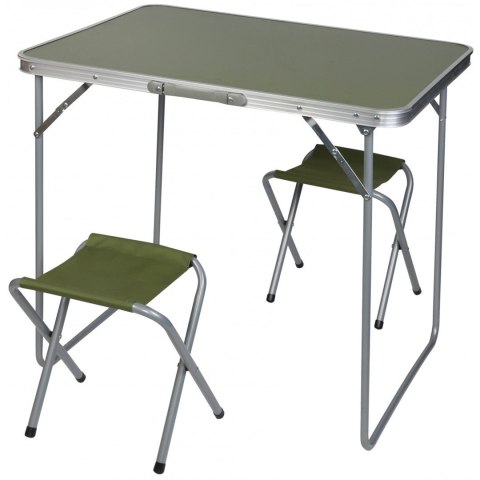 Stolik turystyczny składany kempingowy 80x60x70 cm i dwa krzesła zielony 1047355 Stolik turystyczny składany kempingowy 80x60x70 cm i dwa krzesła zielony 1047355