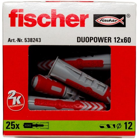 Mocowanie uniwersalne Fischer DUOPOWER 12X60 (wersja długa) 25szt. Mocowanie uniwersalne Fischer DUOPOWER 12X60 (wersja długa) 25szt.