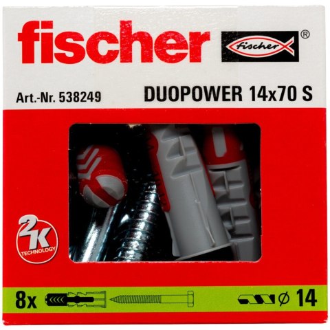 Mocowanie uniwersalne z wkrętem Fischer DUOPOWER 14X70 S (wersja długa) 8szt. Mocowanie uniwersalne z wkrętem Fischer DUOPOWER 14X70 S (wersja długa) 8szt.