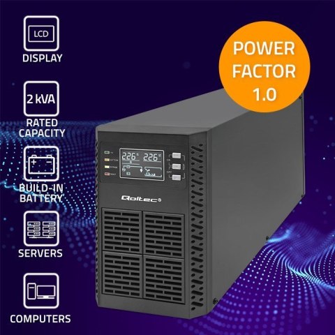 QOLTEC ZASILACZ AWARYJNY UPS 2KVA | 2000W | POWER FACTOR 1.0 | LCD | EPO | USB | ON-LINE QOLTEC ZASILACZ AWARYJNY UPS 2KVA | 2000W | POWER FACTOR 1.0 | LCD | EPO | USB | ON-LINE