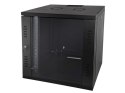 Szafa wisząca 15U, STRONG RACK, 600x450, czarna, drzwi szklane, jednoskrzydłowe, tył osłona pełna, osłony boczne zamykane na klu