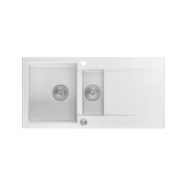 Zlewozmywak granitowy QUADRON EVAN 156 biały wpuszczany + syfon Push-2-Open