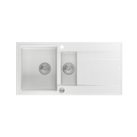Zlewozmywak granitowy QUADRON EVAN 156 biały wpuszczany + syfon Push-2-Open