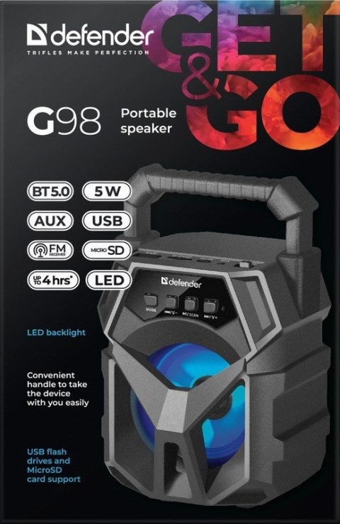 DEFENDER GŁOŚNIK G98 BLUETOOTH 5W BT/FM/TF/USB/AUX/LED 65098 DEFENDER GŁOŚNIK G98 BLUETOOTH 5W BT/FM/TF/USB/AUX/LED 65098